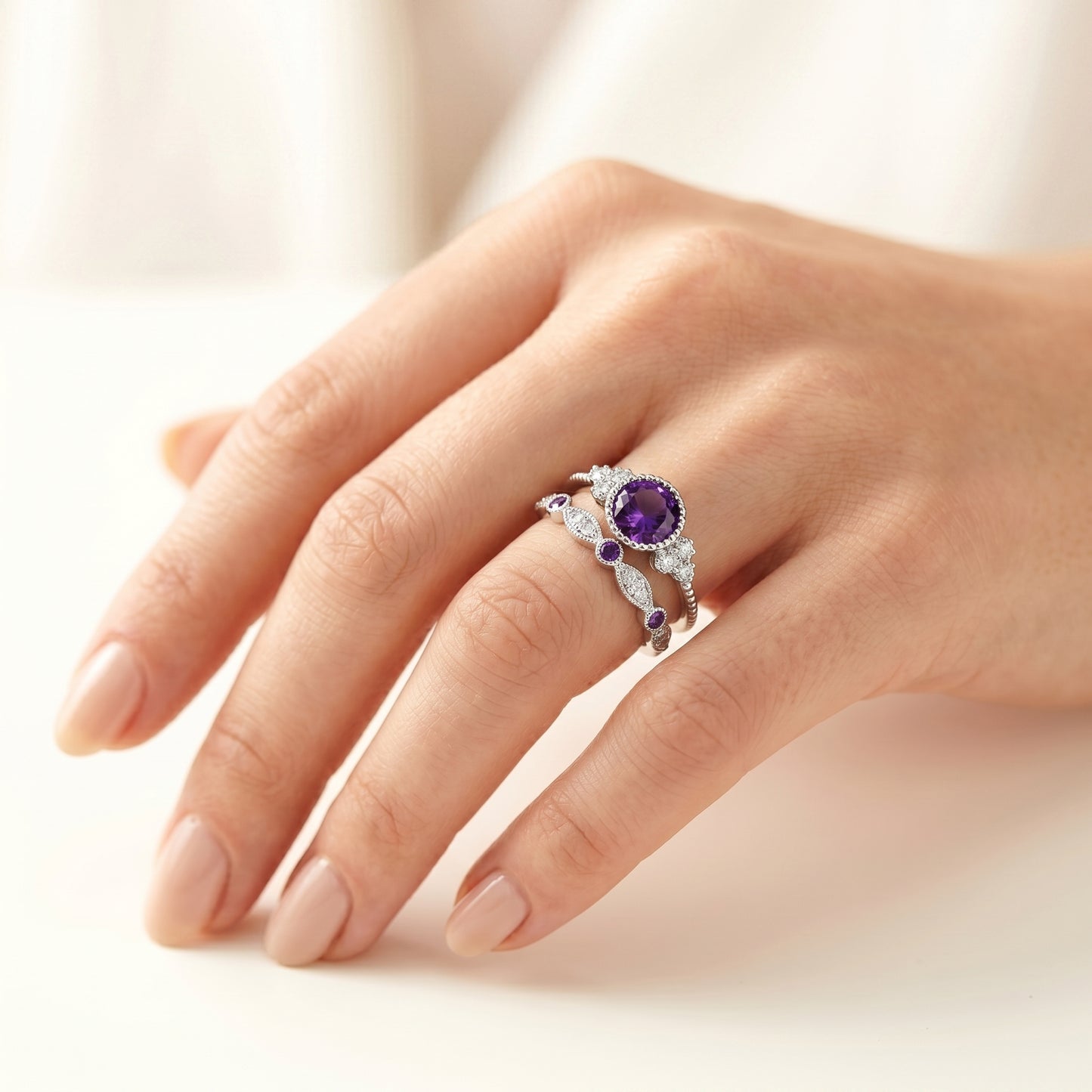 Solitaire et alliance LUNA Améthyste