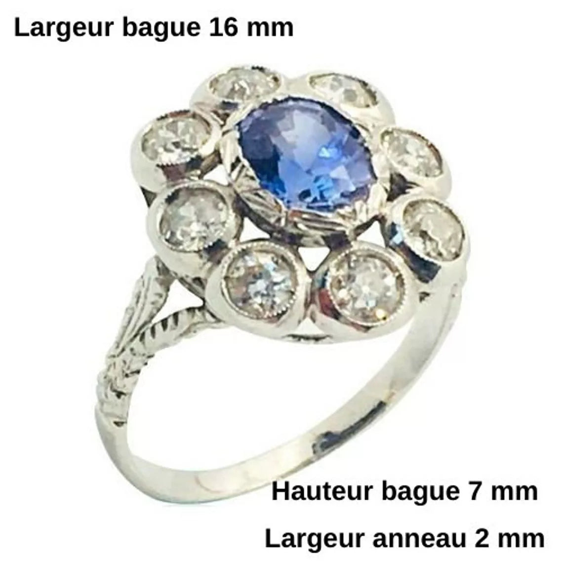Bague Louna or blanc 18k diamant saphir