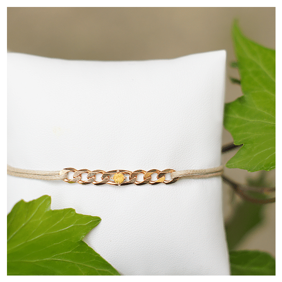 Bracelet Figaro - Or rose, fil beige, citrine