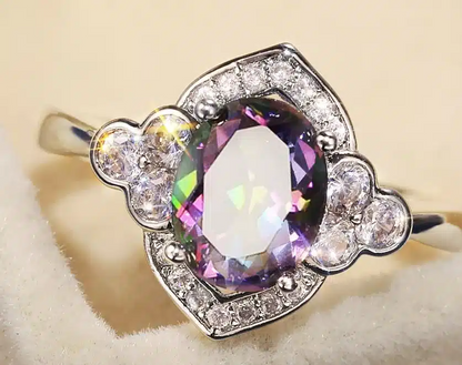 Bague Sofia or blanc 18kt Améthyste et diamants style vintage