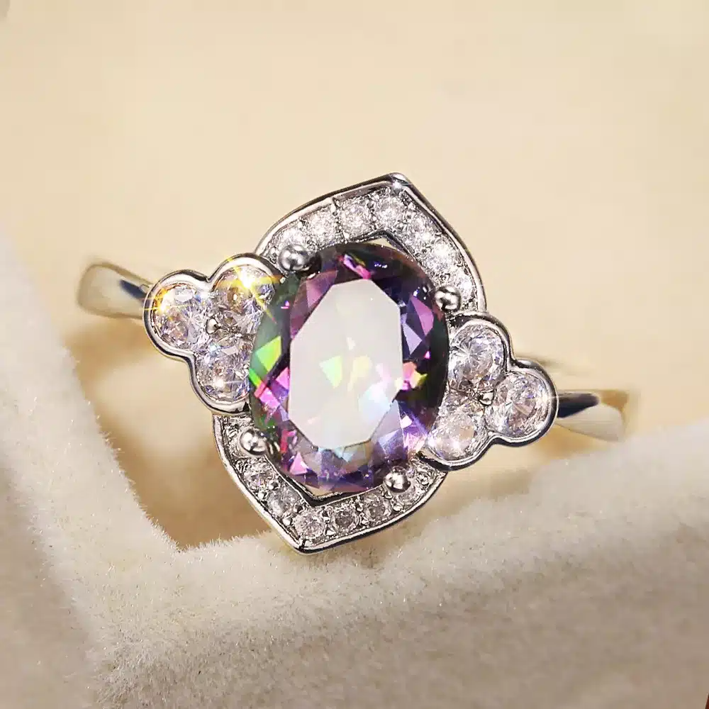 Bague Sofia or blanc 18kt Améthyste et diamants style vintage