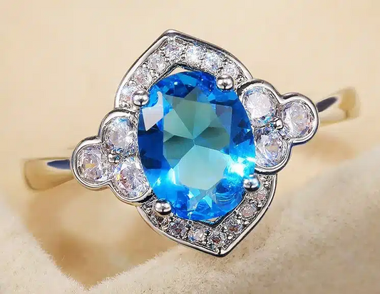 Bague Sofia or blanc 18kt Topaze london et diamants style vintage