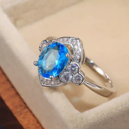 Bague Sofia or blanc 18kt Topaze london et diamants style vintage