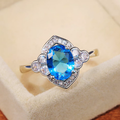 Bague Sofia or blanc 18kt Topaze london et diamants style vintage