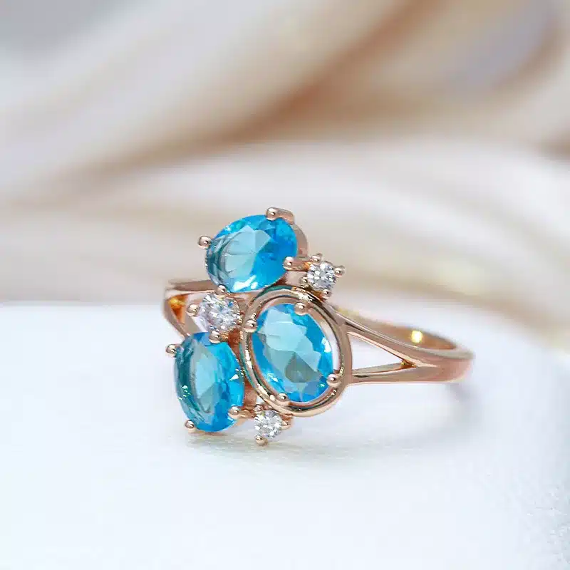 Bague Lilly or rose 18k topaze london et diamants style vintage