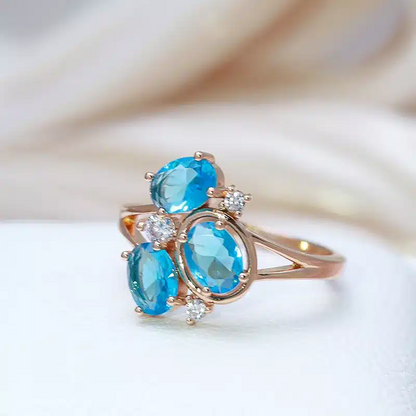 Bague Lilly or rose 18k topaze london et diamants style vintage