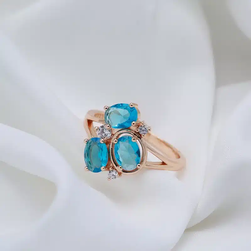 Bague Lilly or rose 18k topaze london et diamants style vintage