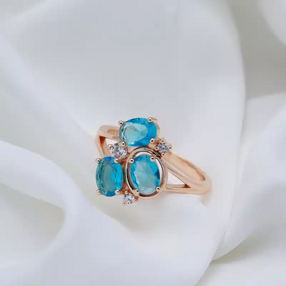 Bague Lilly or rose 18k topaze london et diamants style vintage