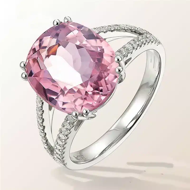 Bague Louise or blanc 18kt Tourmaline rose et diamants style vintage