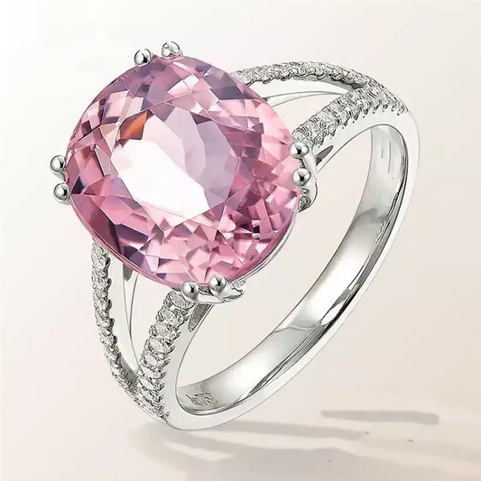 Bague Louise or blanc 18kt Tourmaline rose et diamants style vintage