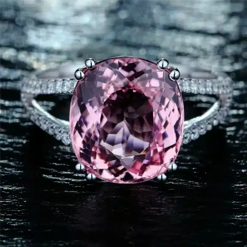 Bague Louise or blanc 18kt Tourmaline rose et diamants style vintage