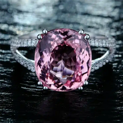 Bague Louise or blanc 18kt Tourmaline rose et diamants style vintage