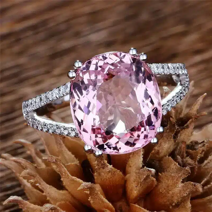 Bague Louise or blanc 18kt Tourmaline rose et diamants style vintage