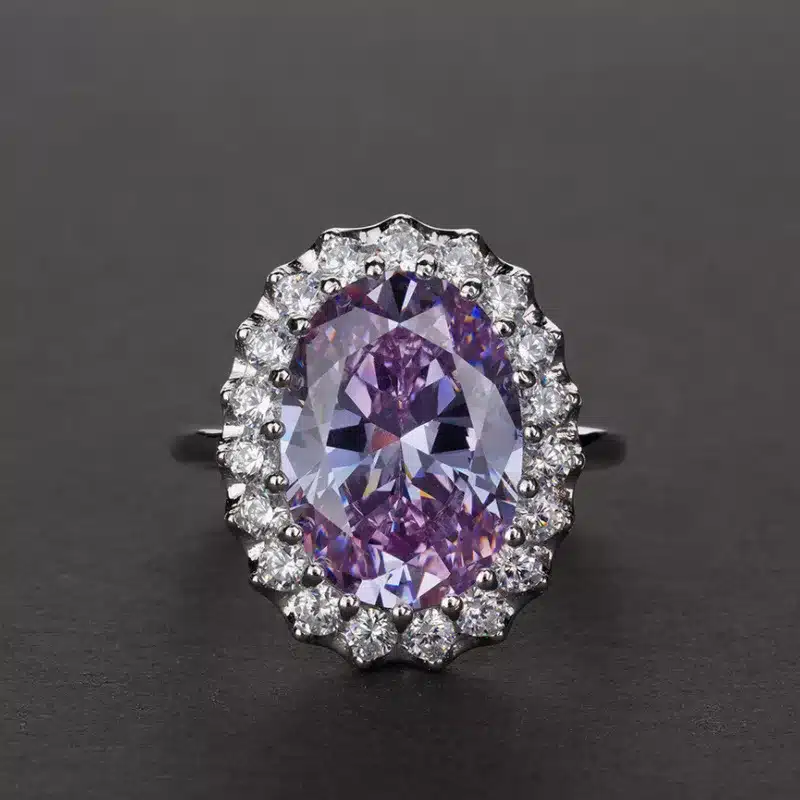 Bague Lucie or blanc 18kt Améthyste et diamants style vintage