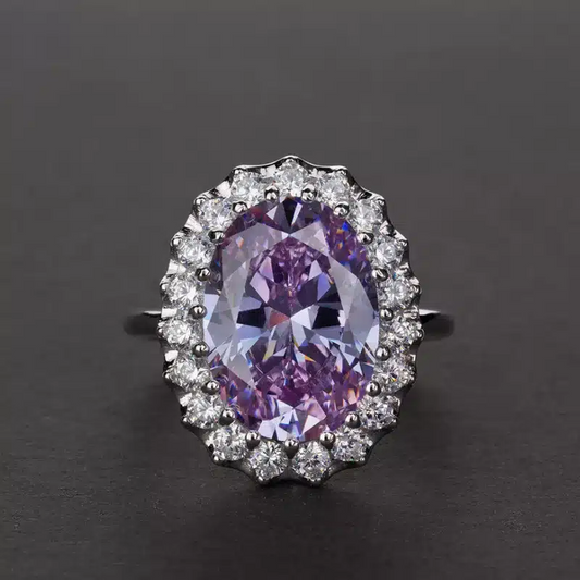 Bague Lucie or blanc 18kt Améthyste et diamants style vintage