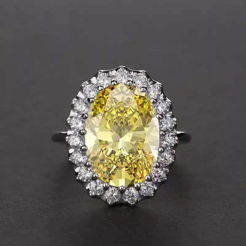 Bague Lucie or blanc 18kt Citrine et diamants style vintage