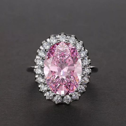 Bague Lucie or blanc 18kt Tourmaline rose et diamants style vintage
