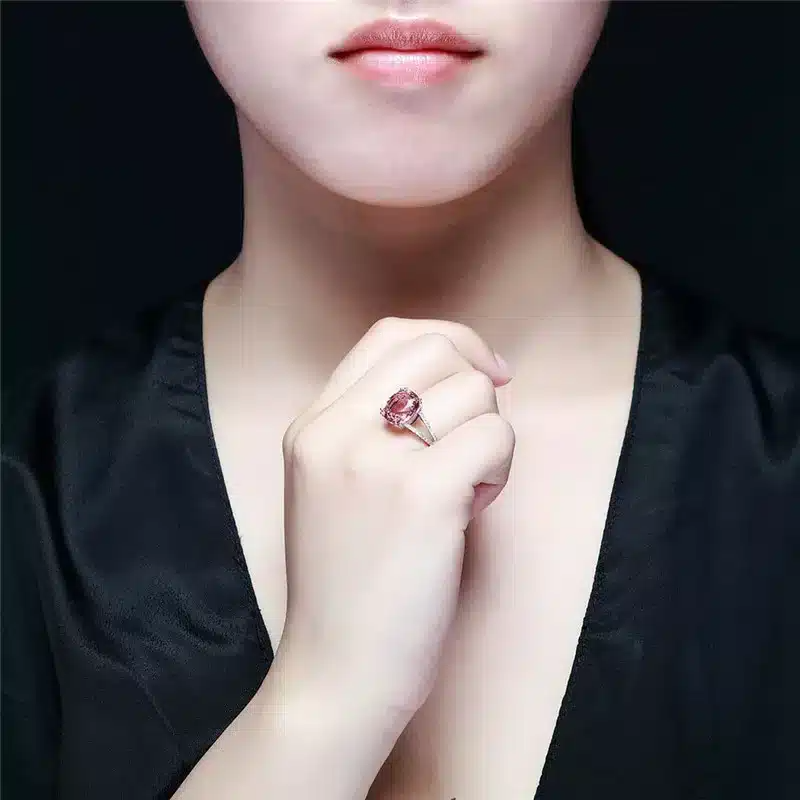 Bague Louise or blanc 18kt Tourmaline rose et diamants style vintage
