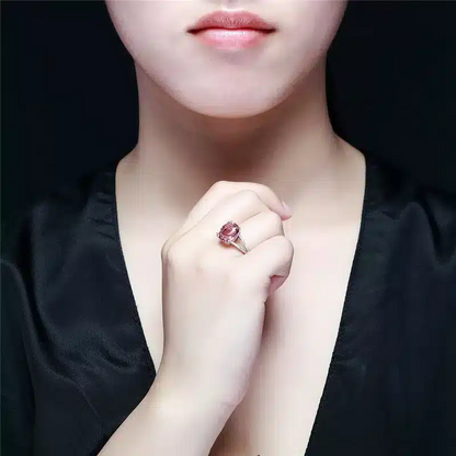 Bague Louise or blanc 18kt Tourmaline rose et diamants style vintage