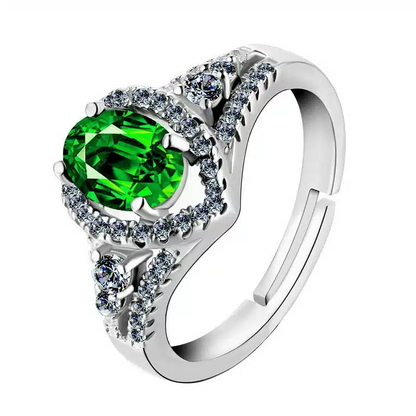 Bague Apolline or blanc 18kt émeraude et diamants style vintage