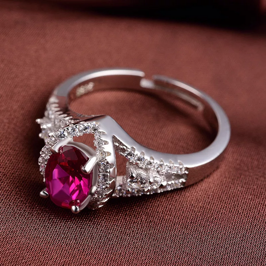 Bague Apolline or blanc 18kt Rubis et diamants style vintage