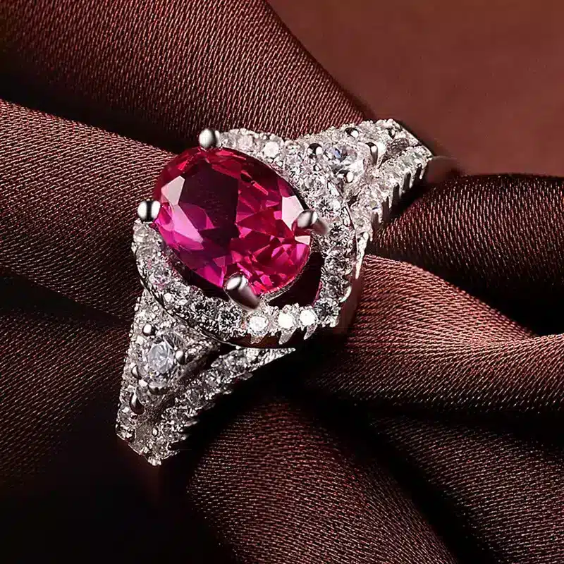 Bague Apolline or blanc 18kt Rubis et diamants style vintage