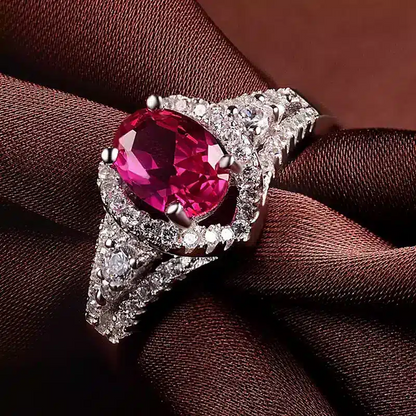 Bague Apolline or blanc 18kt Rubis et diamants style vintage