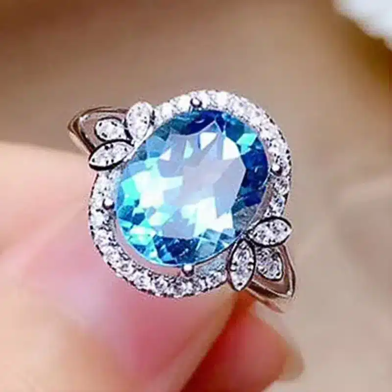 Bague Elena or blanc 18kt Topaze london et diamants style vintage