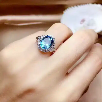 Bague Elena or blanc 18kt Topaze london et diamants style vintage