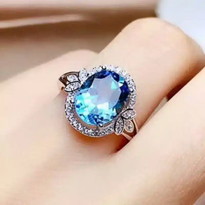 Bague Elena or blanc 18kt Topaze london et diamants style vintage