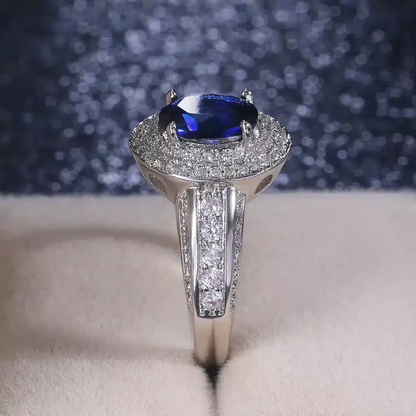 Bague Nina or blanc 18kt saphir et diamants style vintage