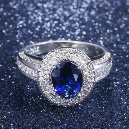Bague Nina or blanc 18kt saphir et diamants style vintage