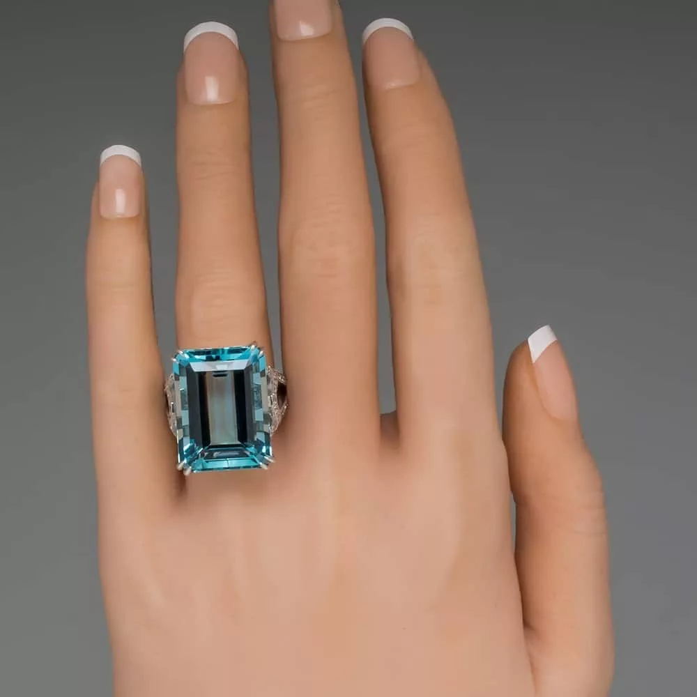 Bague Jade or blanc 18kt topaze London et diamants style vintage