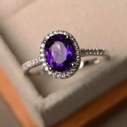 Bague Romy or blanc 18kt Améthyste et diamants style vintage