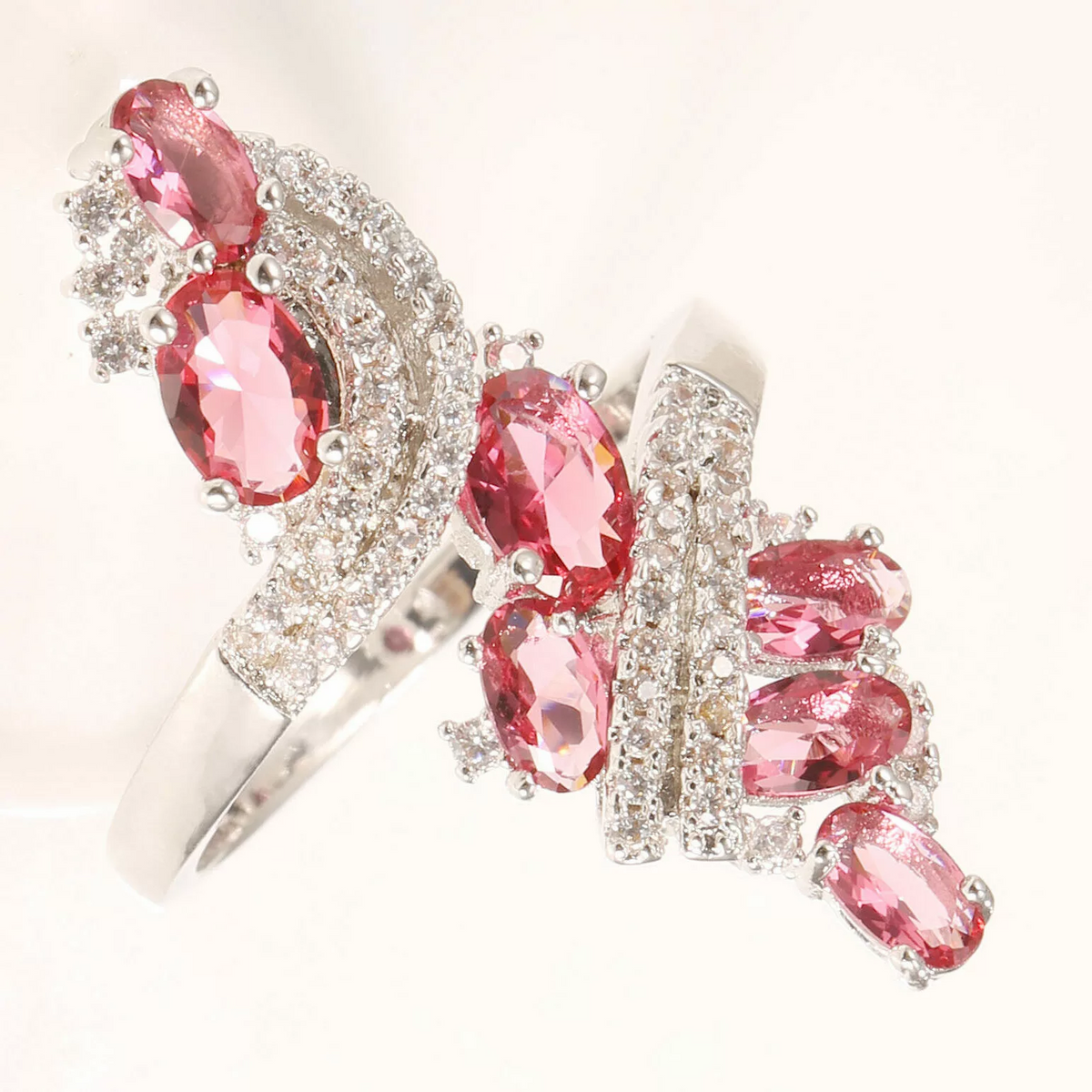 Bague Juliette or blanc 18kt Tourmaline rose et diamants style vintage