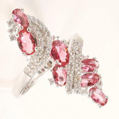 Bague Juliette or blanc 18kt Tourmaline rose et diamants style vintage