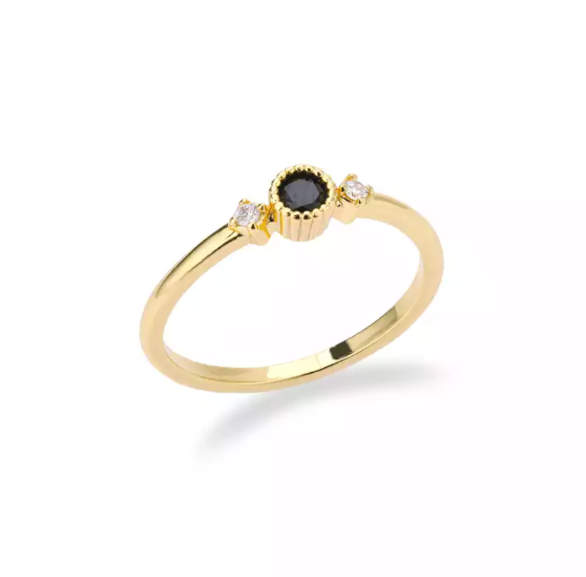 Solitaire Diana en Or 18kt Diamant noir et diamants blanc