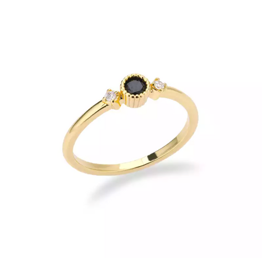 Solitaire Diana en Or 18kt Diamant noir et diamants blanc