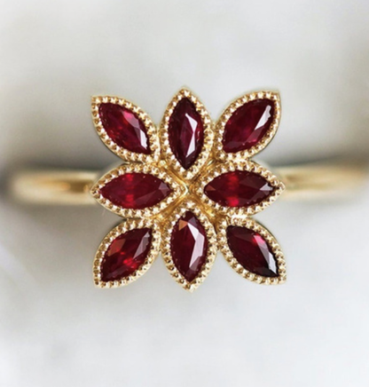 Bague Marquise Or et Rubis