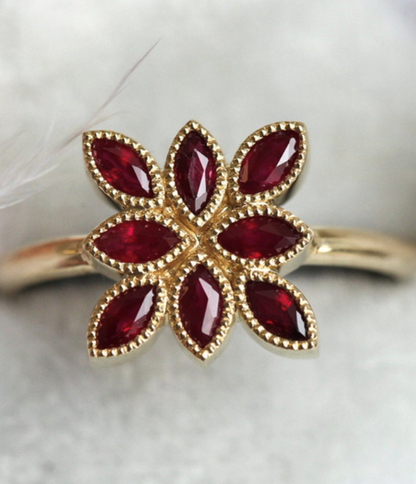 Bague Marquise Or et Rubis
