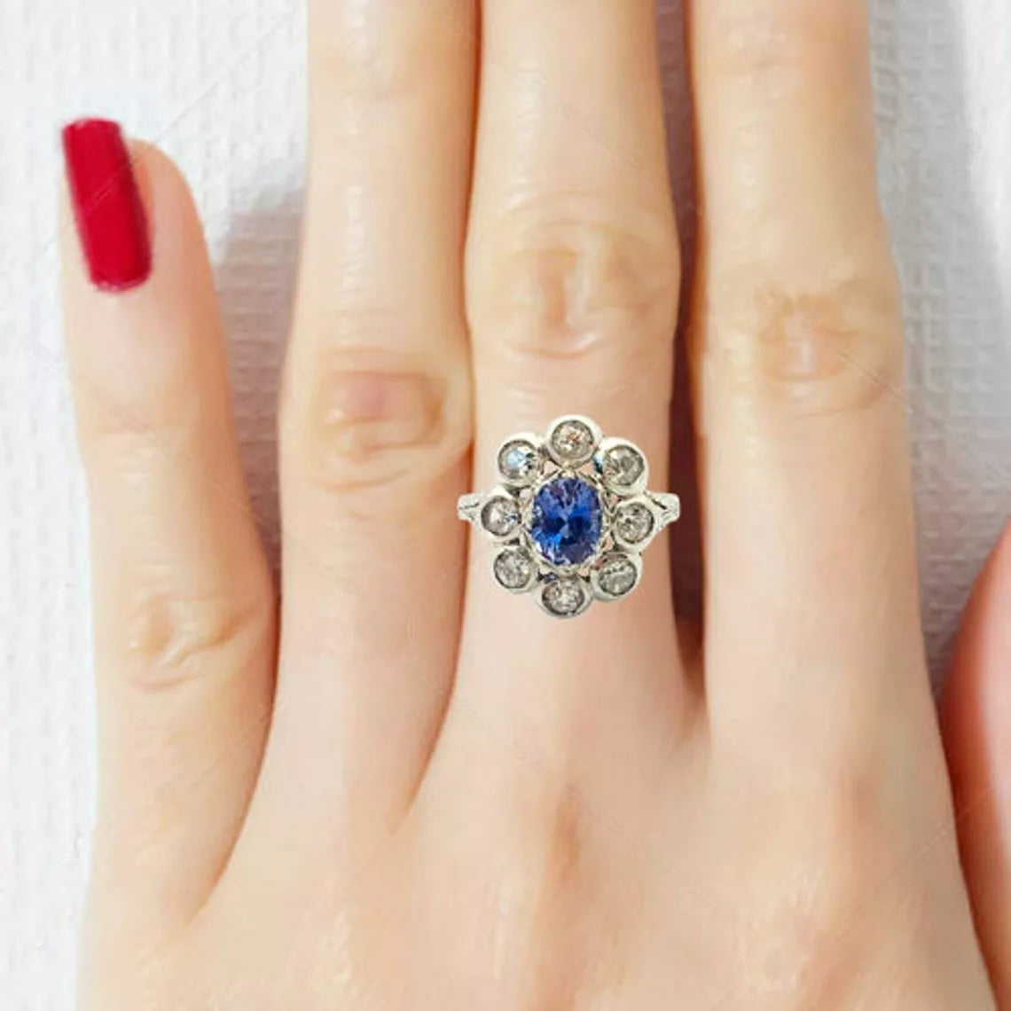 Bague Louna or blanc 18k diamant saphir