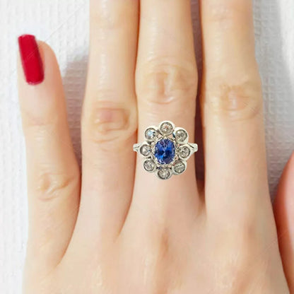 Bague Louna or blanc 18k diamant saphir