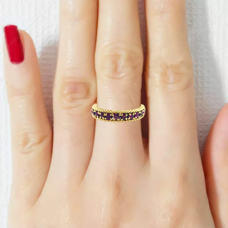 Bague Maya style ancien alliance américaine or jaune rubis anneau
