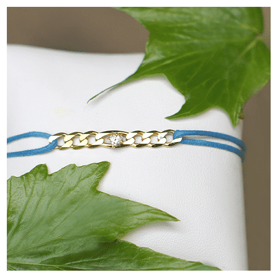 Bracelet Figaro - Or jaune, fil bleu, diamant